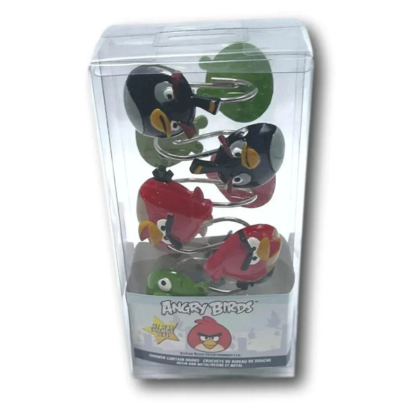 Rovio Angry Birds Shower Curtin Hooks Rings  Resin and Metal Box 12 New - Picture 3 of 5